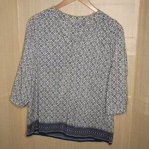 Dalia Women's Boho Blue White Silky Blouse Medium